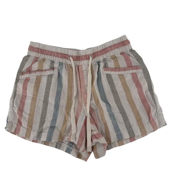 Gap Shorts Linen Blend Striped XS Muted Tones Elastic Waist 3 Inch Inseam Beach - Picture 7 of 8